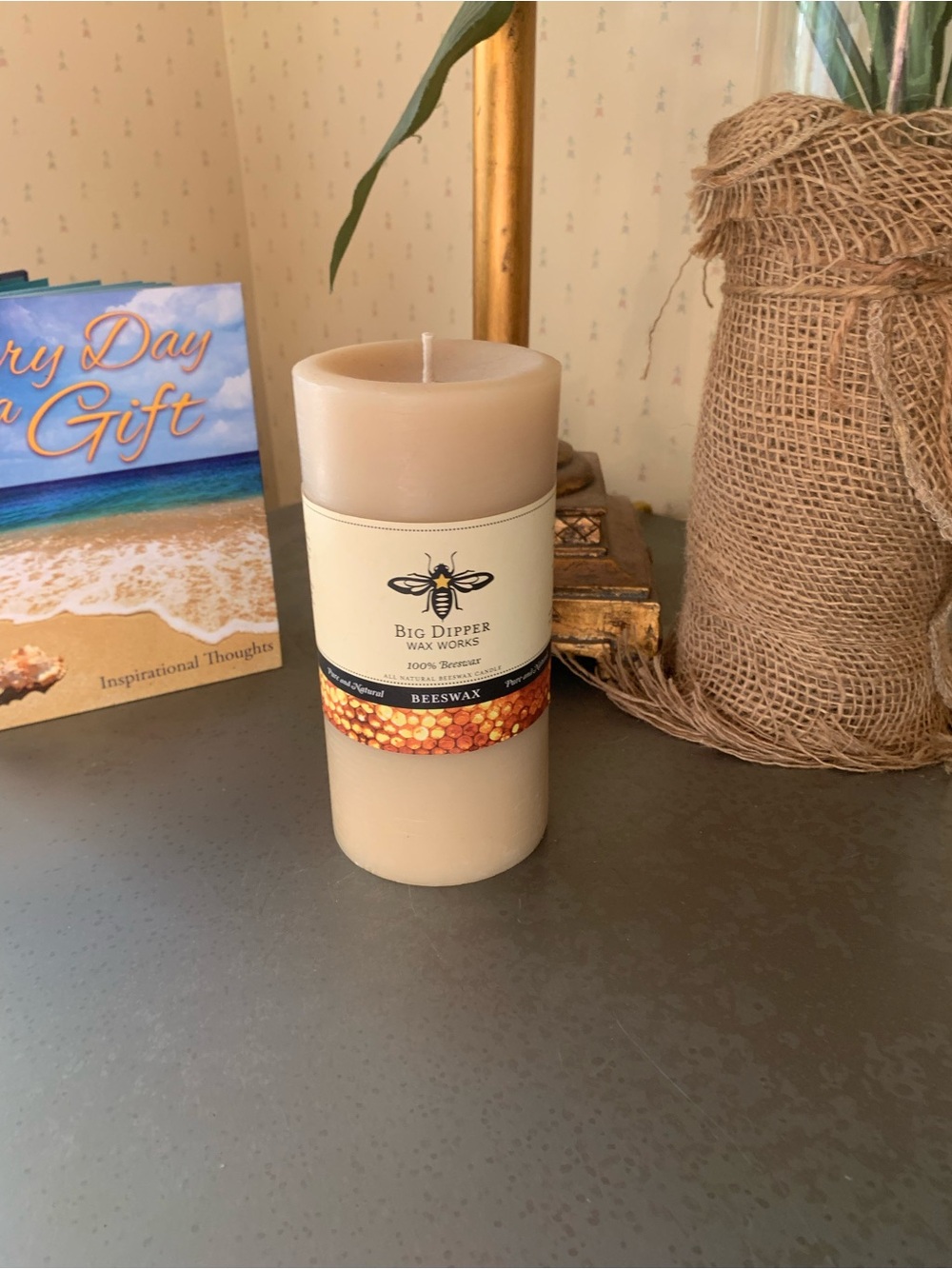 Big Dipper Wax Works pillar candle, 100 PERCENT BEESWAX, made in USA, 3X6 inch.